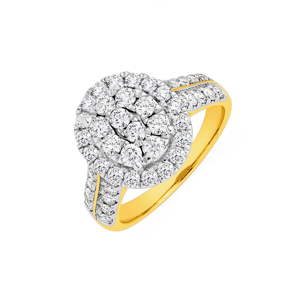 18ct Gold Diamond Oval Cluster Ring Prouds