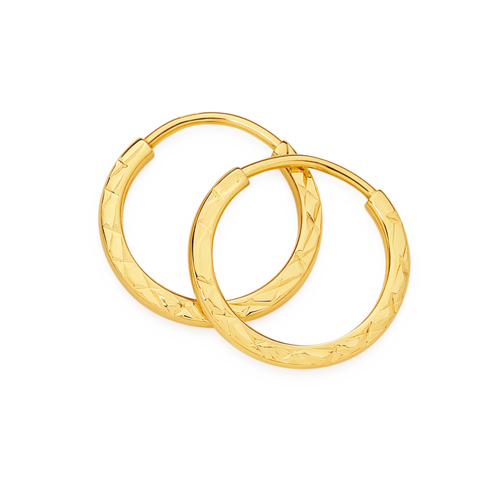 9ct 10mm Diamond-Cut & Polished Flexi Hoop Earrings