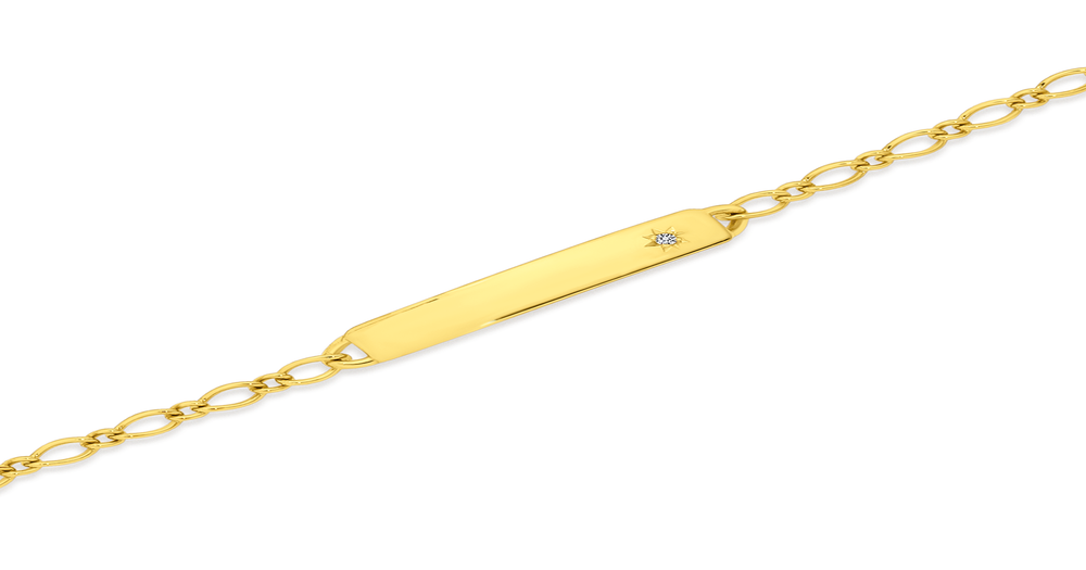 9ct 16cm Solid Figaro 1+1 Diamond I.d. Bracelet | Prouds