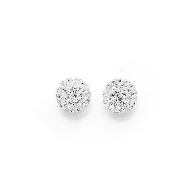 9ct 8mm Crystal Ball Stud Earrings in White | Prouds