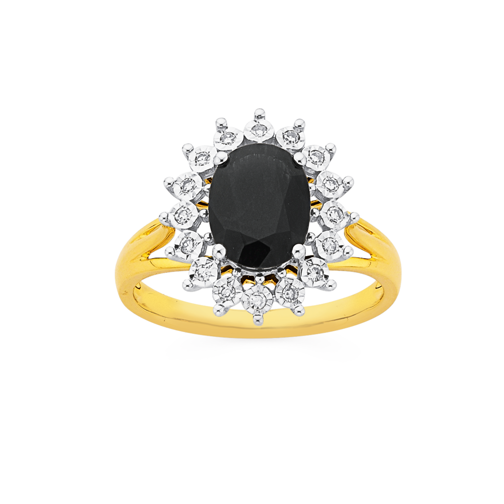 9ct Black Sapphire Diamond Ring Tdw .10ct in Black Prouds