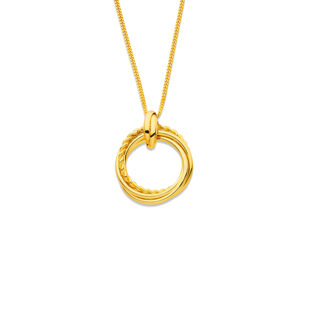 Gold Double Disk Pendant & Chain - 9ct Yellow Gold Necklace