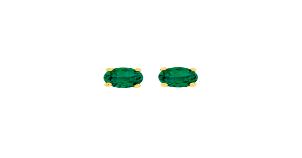9ct Created Emerald Stud Earrings in Green Prouds