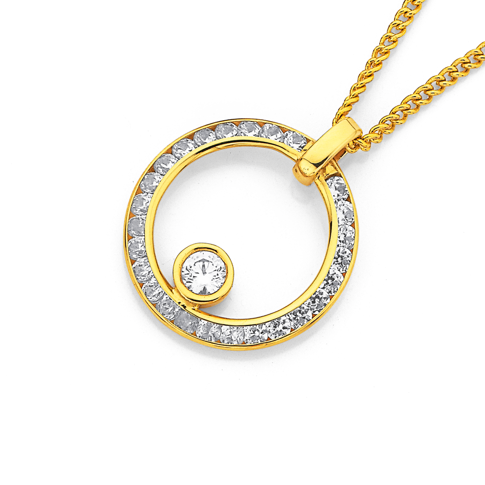 9ct Cubic Zirconia Floating In A Circle Pendant in White Prouds