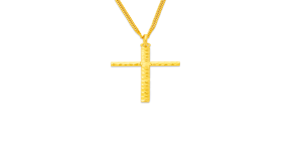 9ct Diamond Cut Cross Pendant Prouds