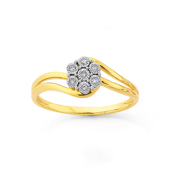 9ct, Diamond Flower Cluster Ring
