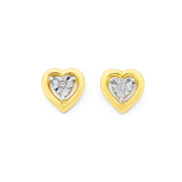 9ct Diamond Heart Stud Earrings