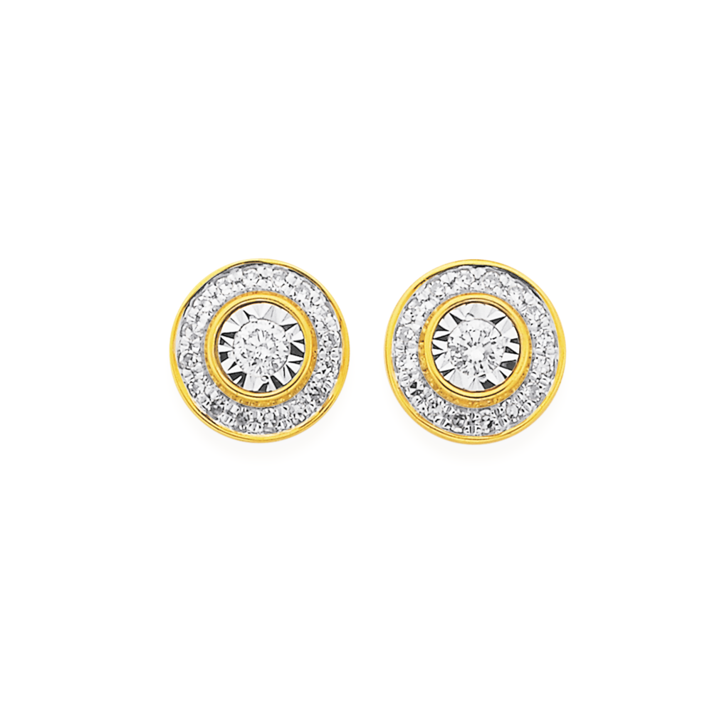 9ct Diamond Round Framed Stud Earrings 