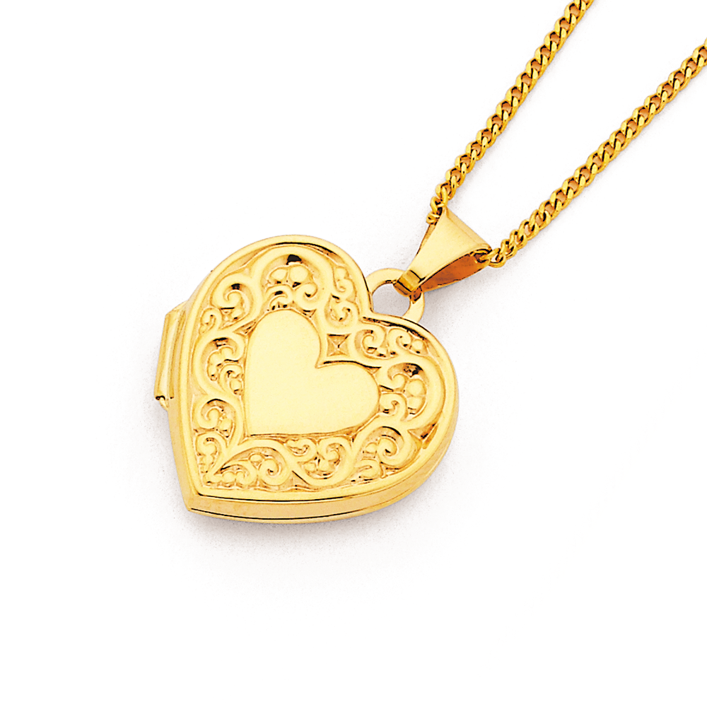 9ct Embossed Border Heart Locket Prouds