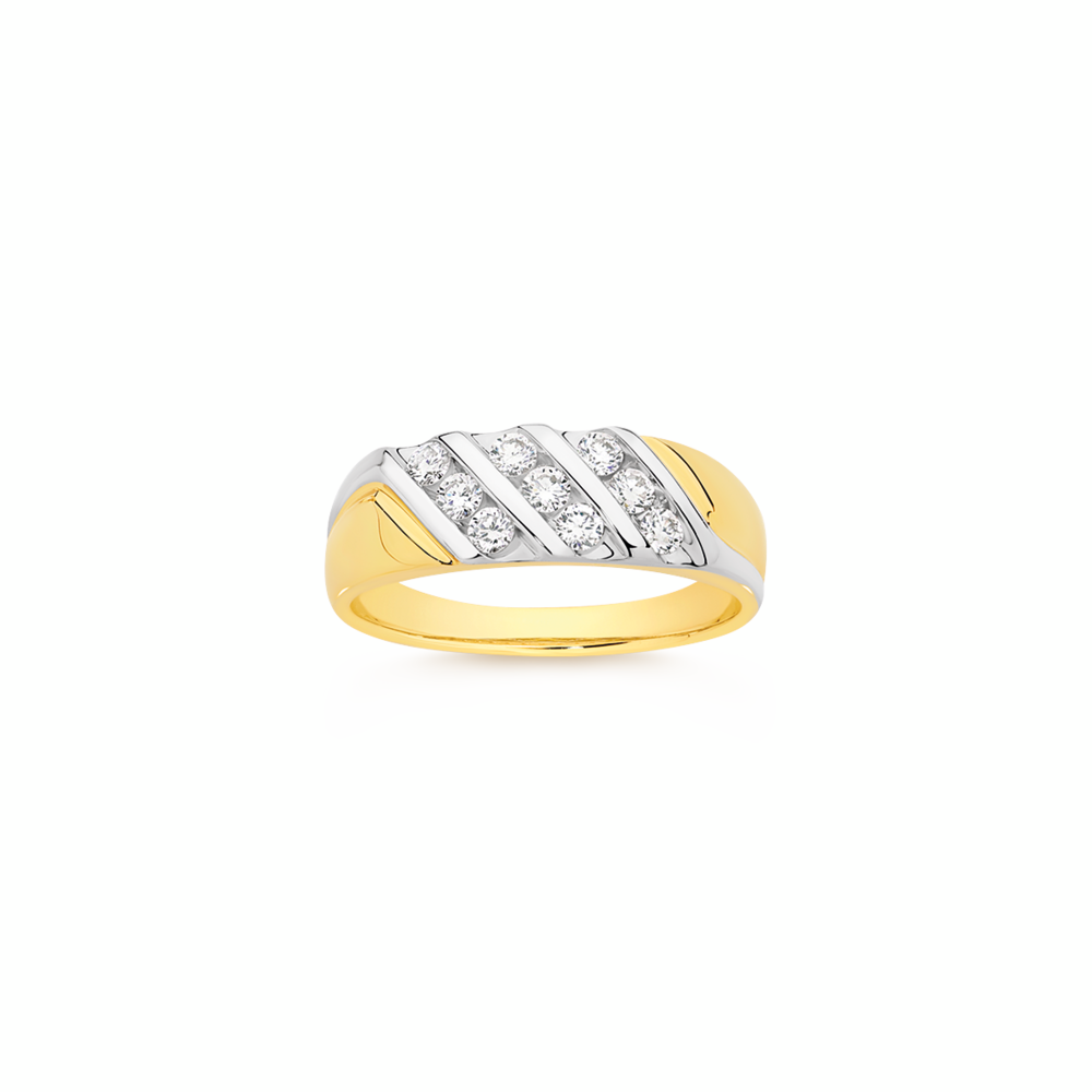 9ct Gold 0.50ct Lab Grown Diamonds Triple Diagonal Lines Men's Ring