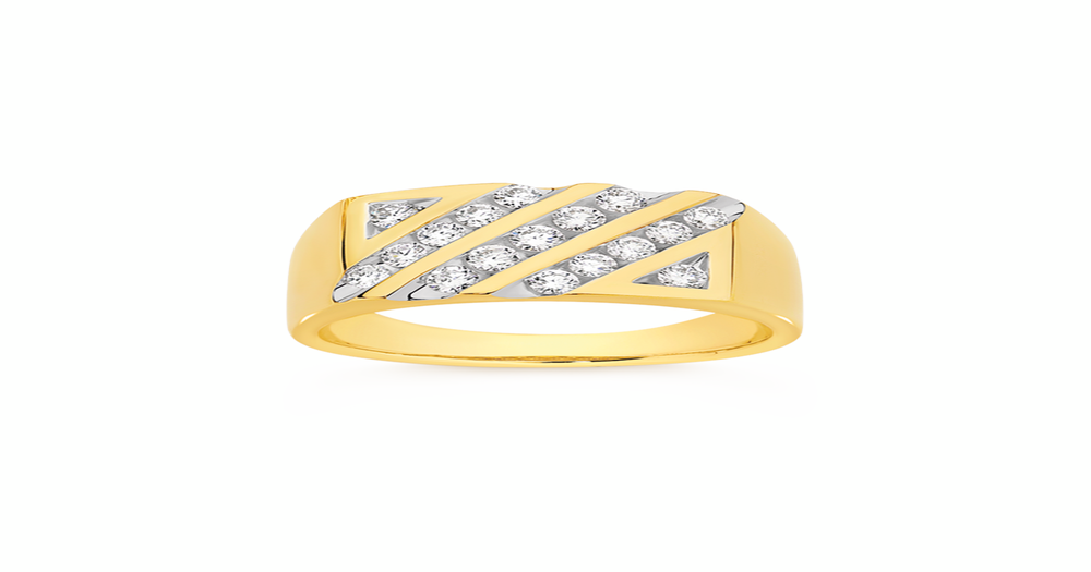 9ct Gold 0.75ct Lab Grown Diamonds Diagonal Rows Men's Ring | Size Y ...