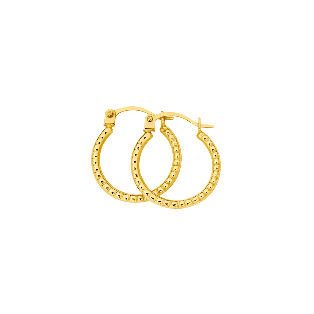 9ct Gold 10mm Beaded Hoop Earrings
