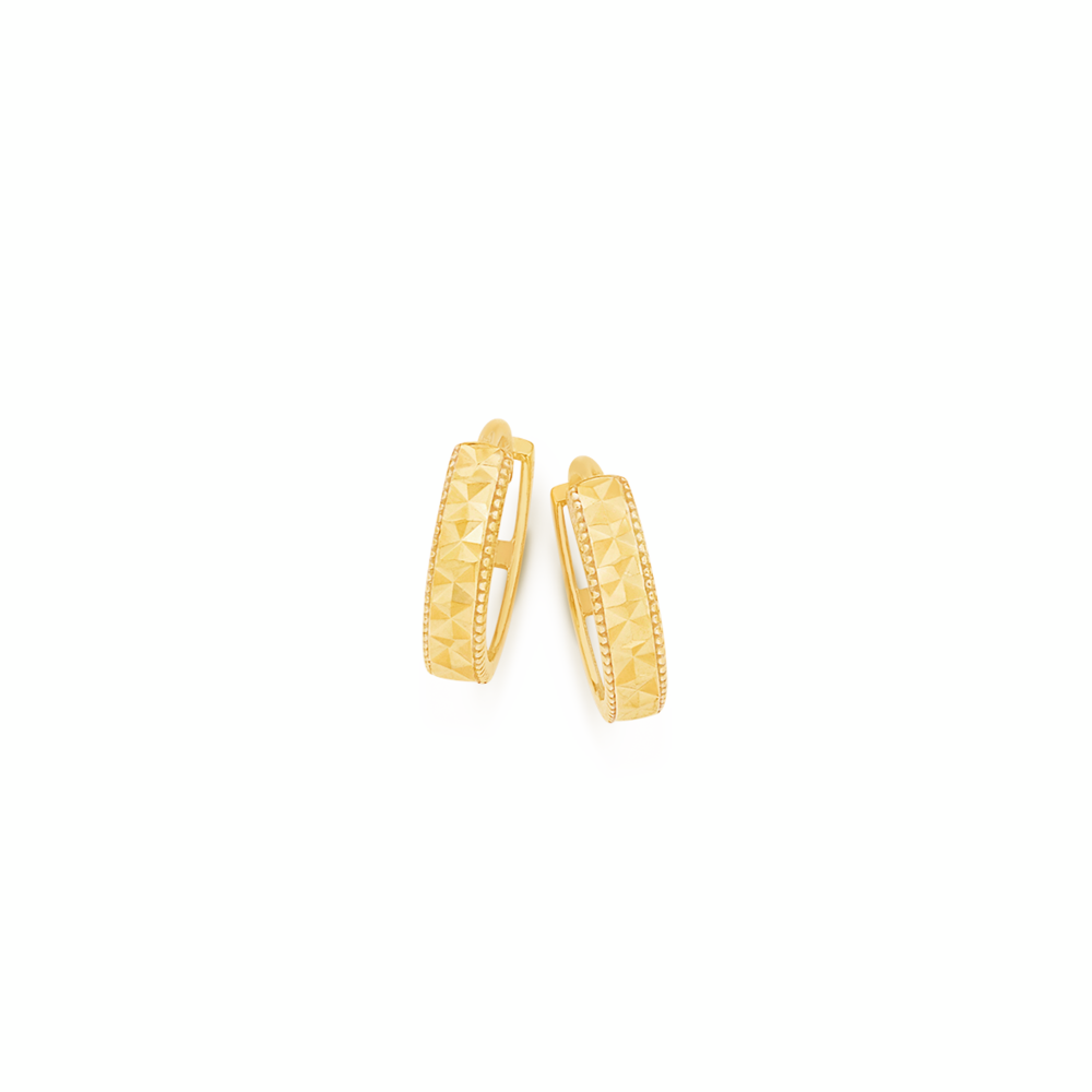 9ct Gold 10mm Diamond-Cut Beaded Edge Huggie Earrings