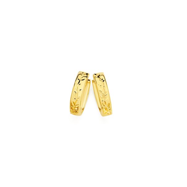 9ct Gold 10mm Diamond-cut Huggie Earrings