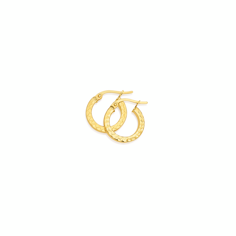 9ct Gold 10mm Diamond-cut Square Tube Hoop Earrings