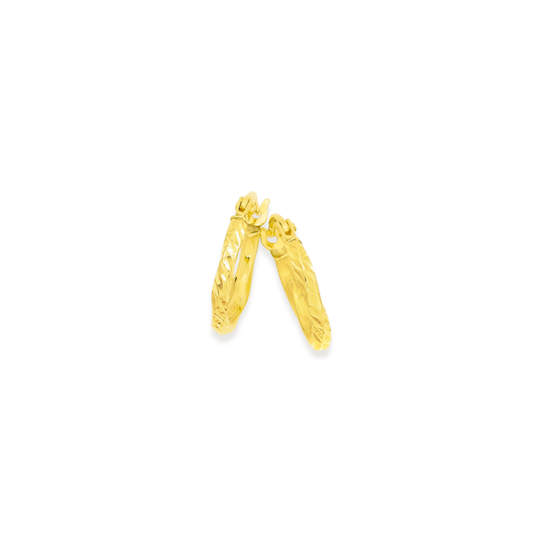 9ct Gold 10mm Diamond-cut Square Twist Hoop Earrings