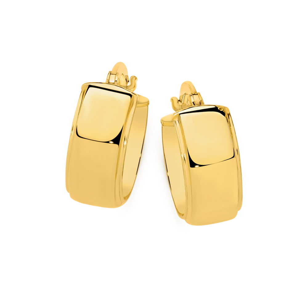 9ct Gold 10mm Flat Bevelled Edge Hoop Earrings Prouds