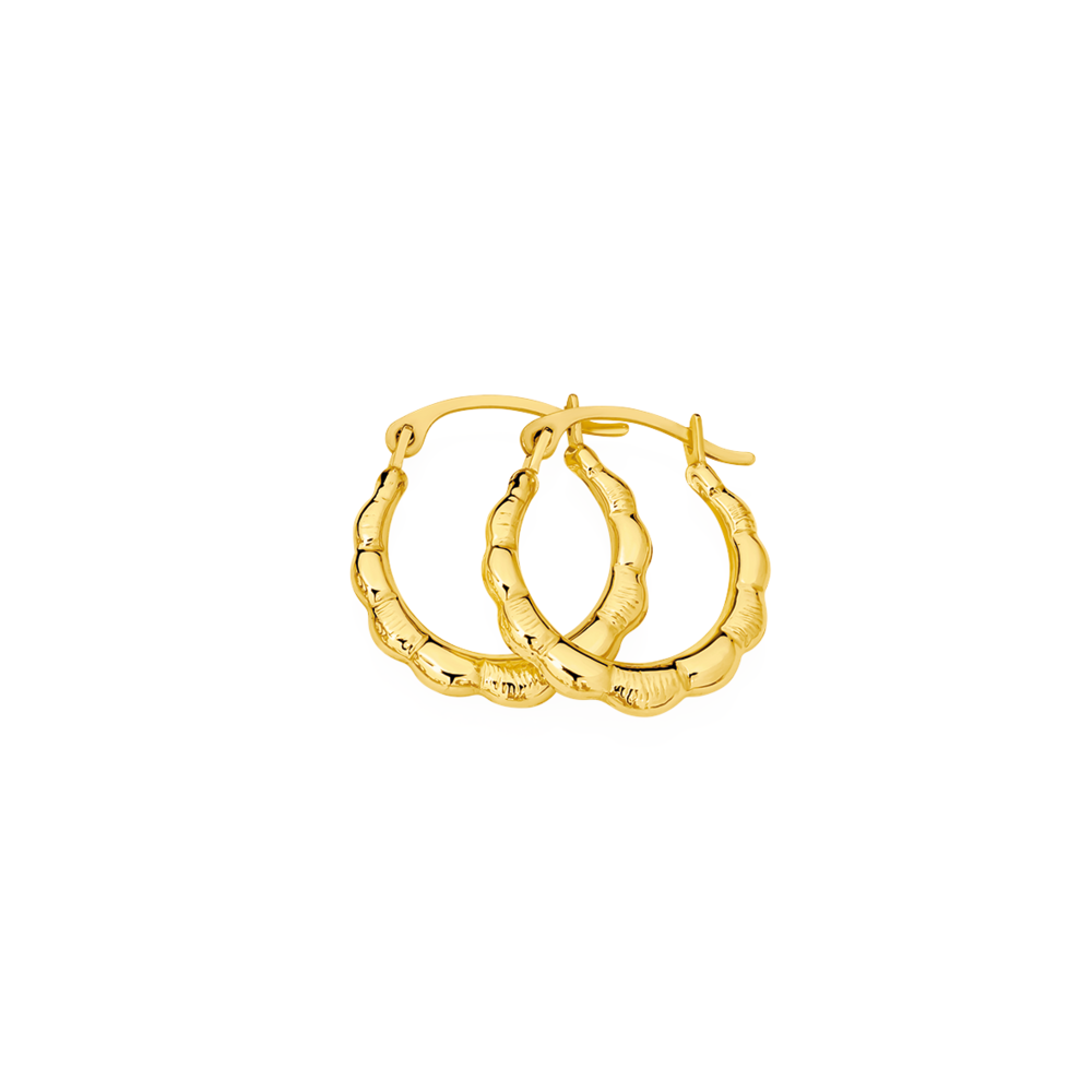 9ct Gold 10mm Scalloped Creole Earrings Prouds
