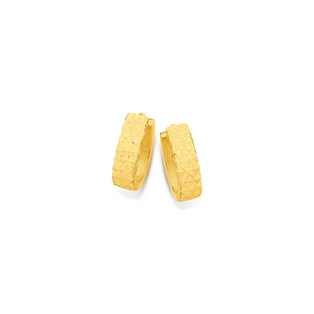 9ct Gold 11mm Oval Diamond-Cut & Polish Huggie Earrings