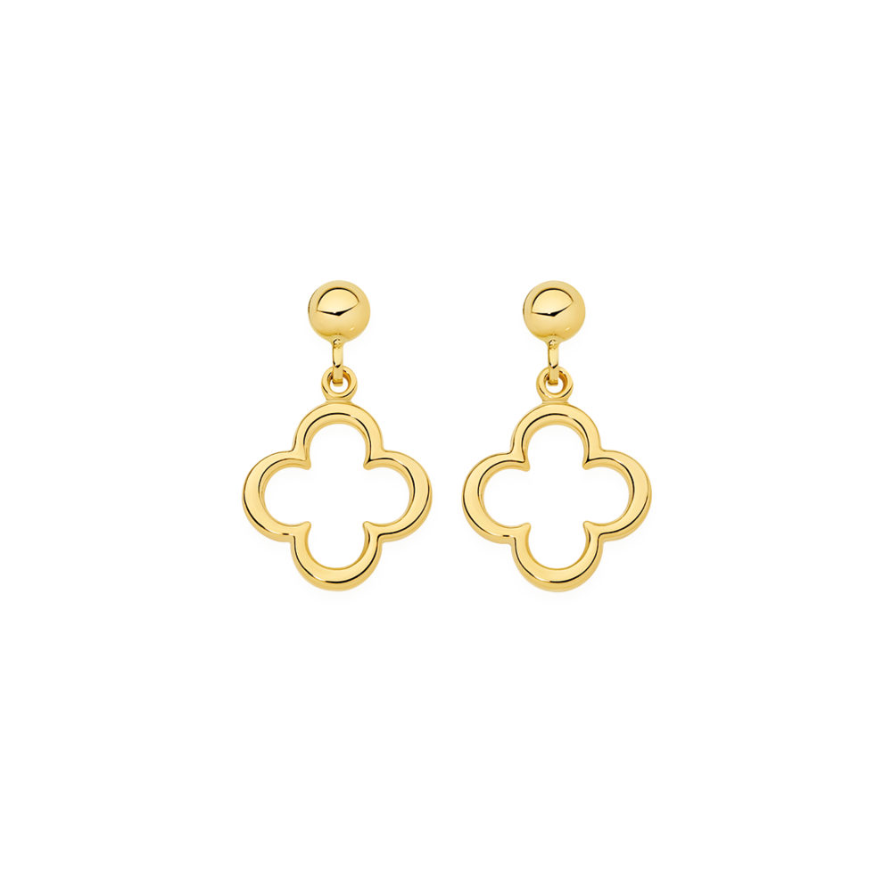 9ct Gold 12mm Open Clover Drop Stud Earrings