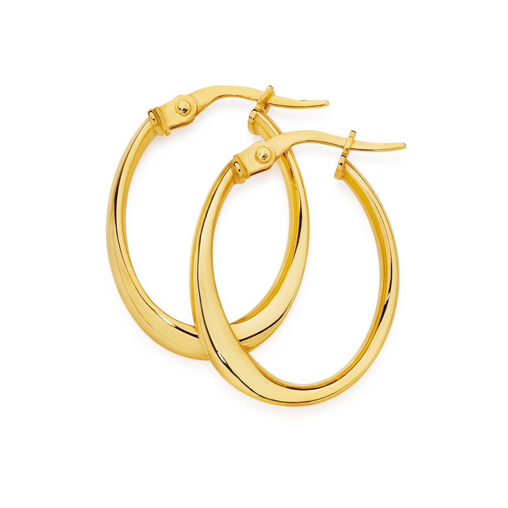9ct Gold 12mm Slight Twist Oval Hoop Earrings
