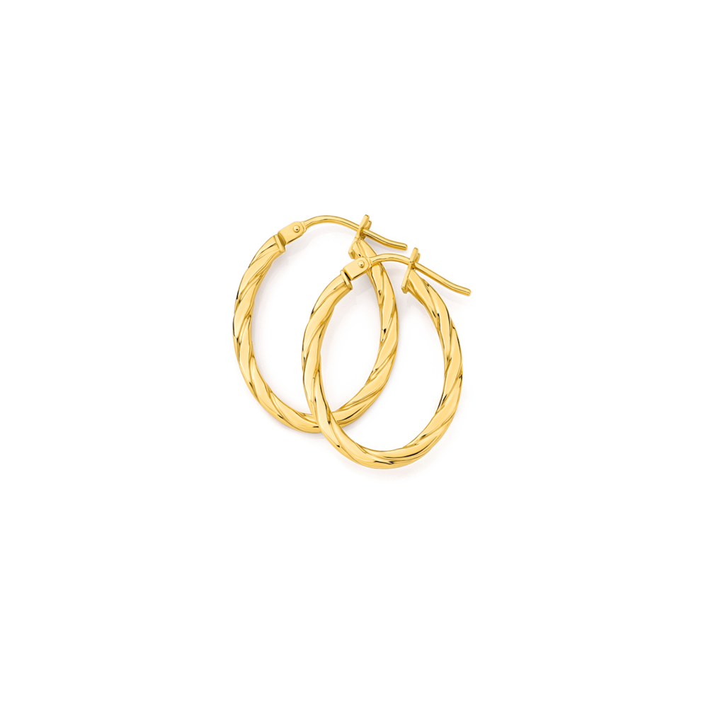 9ct Gold 13x18mm Square Oval Twist Hoop Earrings