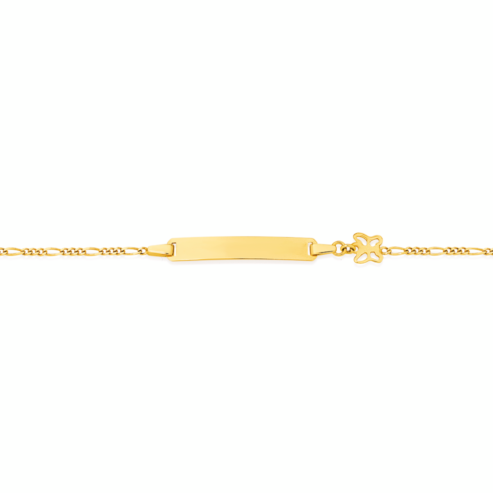 9ct Gold 14cm Figaro 3+1 Butterfly Charm ID Bracelet