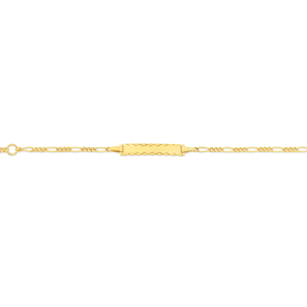 9ct Gold 14cm Solid Figaro 3+1 Diamond-Cut Edge Rectangle Identity Bracelet