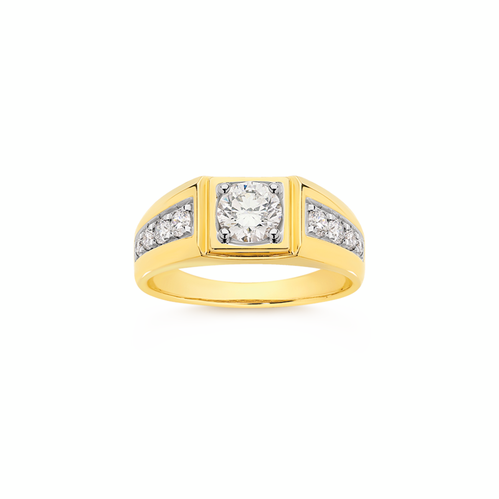 9ct Gold 1.50ct Lab Grown Diamonds Solitaire & Channel Set Men's Ring