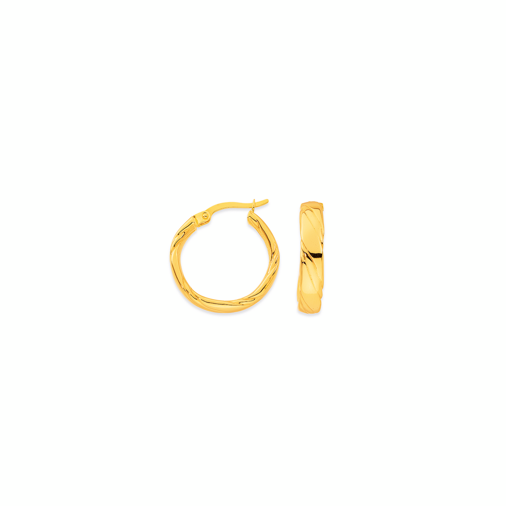 9ct Gold 15mm Half Round Twist Hoop Earrings