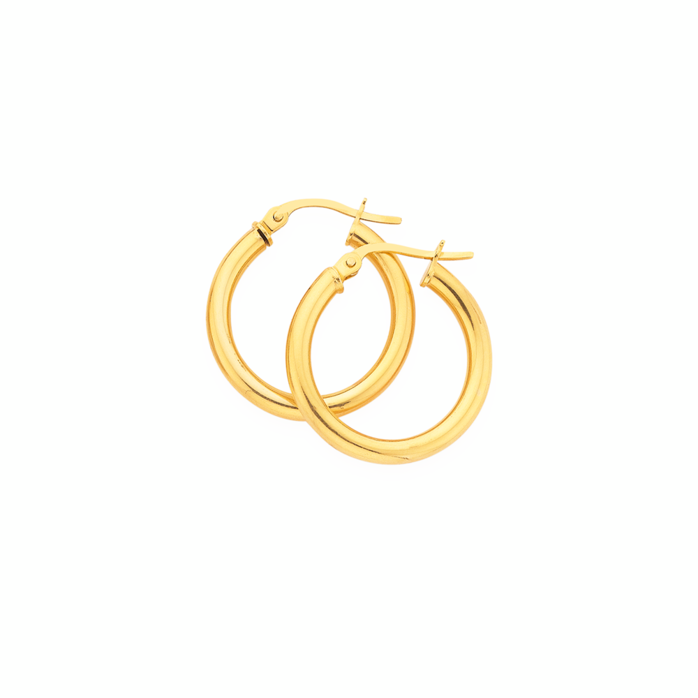 9ct Gold 15mm Polished Hoop Earrings
