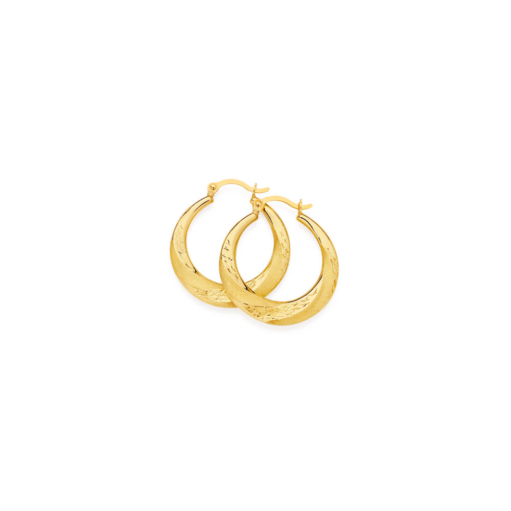 9ct Gold 15mm Satin & Diamond-Cut Twist Creole Earrings