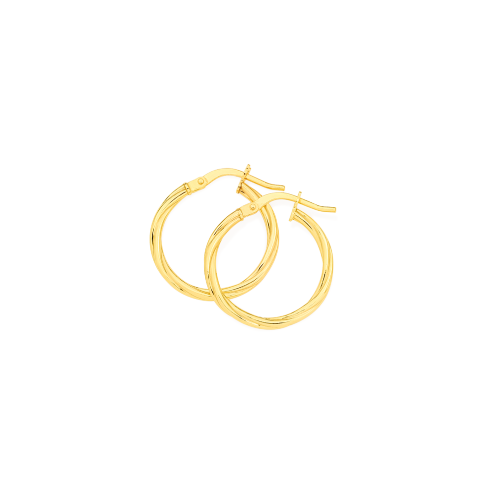 9ct Gold 15mm Twist Hoop Earrings Prouds