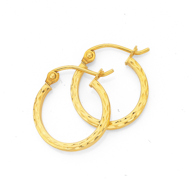 9ct Gold 1.5x12mm Diamond-cut Hoop Earrings