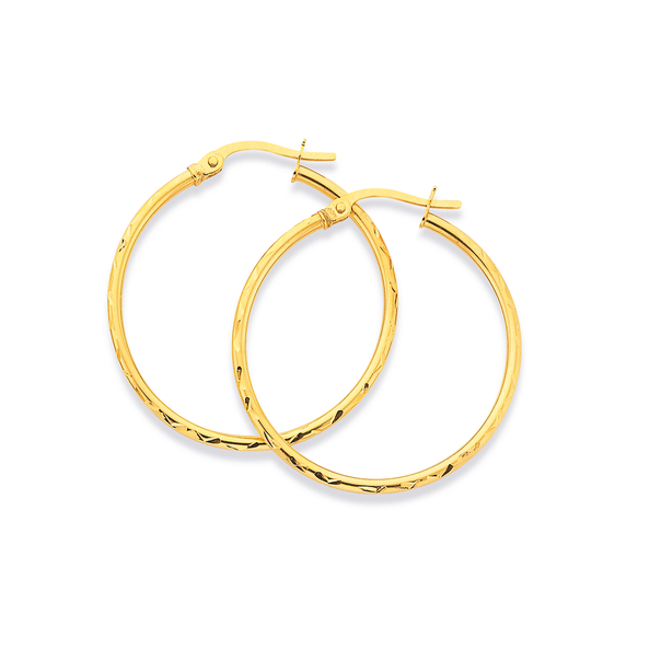 9ct Gold 1.5x25mm Diamond-cut Hoop Earrings