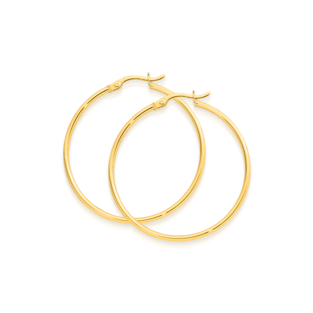 9ct Gold 1.5x30mm Polished Hoop Earrings