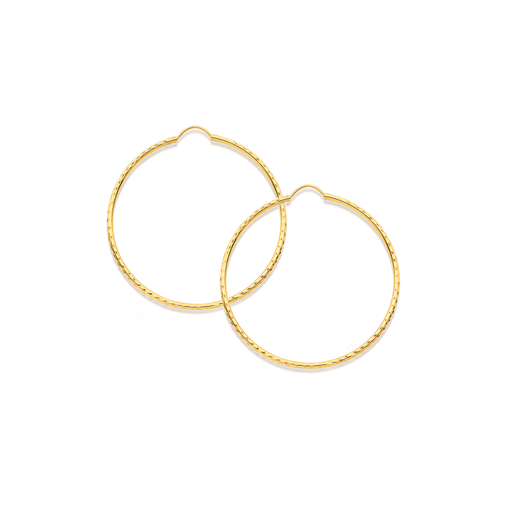 9ct Gold 1.5x30mm Diamond cut Hoop Earrings Prouds