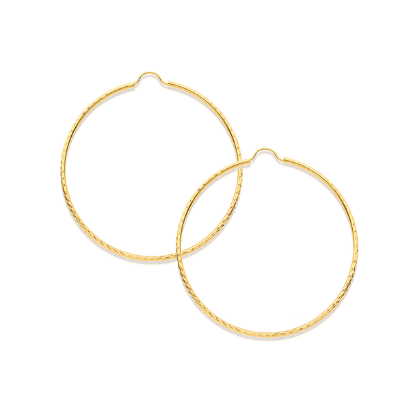 9ct Gold 1.5x50mm Diamond-cut Hoop Earrings