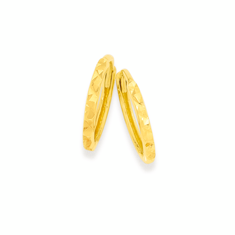 9ct Gold 1.5x9mm Diamond-cut Huggie Earrings