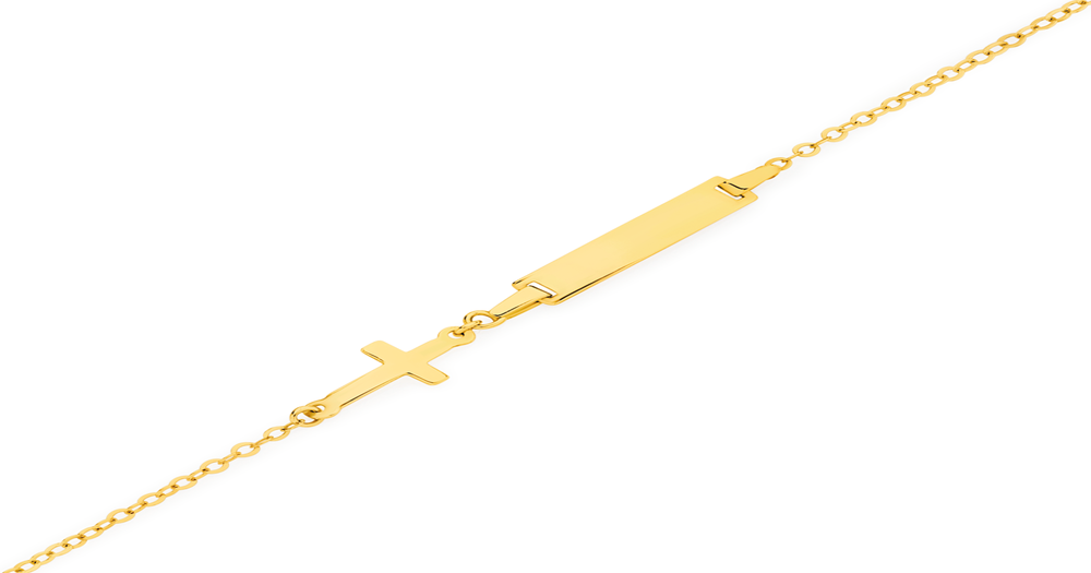 9ct Gold 16cm I.d. Cross Bracelet Prouds