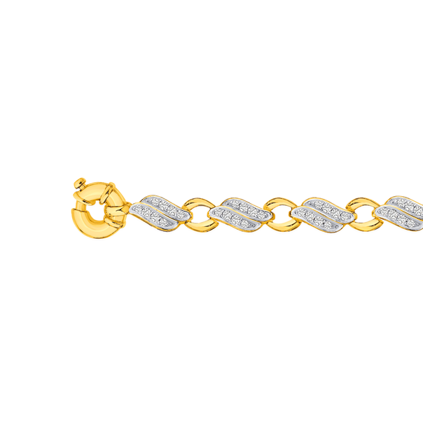 9ct Gold 18.5cm Solid Flame Links CZ Bolt Ring Bracelet