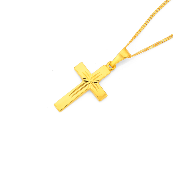 9ct Gold 18mm Diamond-cut Cross Pendant