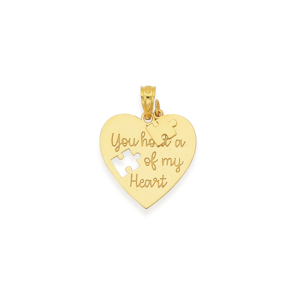 9ct Gold 18mm Puzzle Message Heart Plate Pendant Prouds