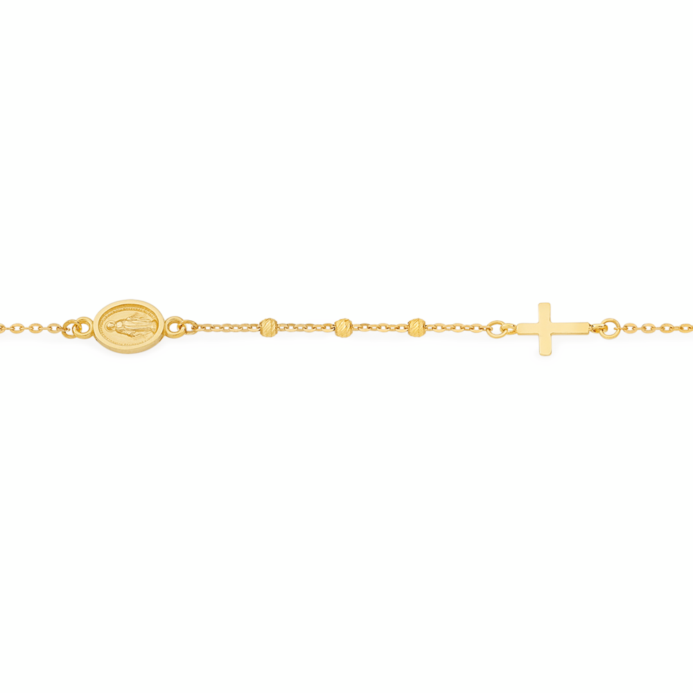 9ct Gold 19.5cm Beaded Cross & Medal Cable Bracelet