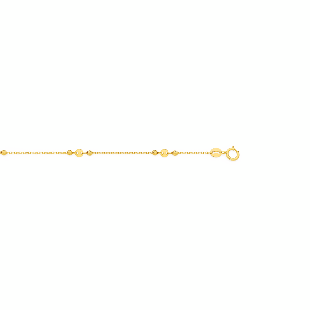 9ct Gold 19cm Disc & Dia-cut Ball Trace Bracelet