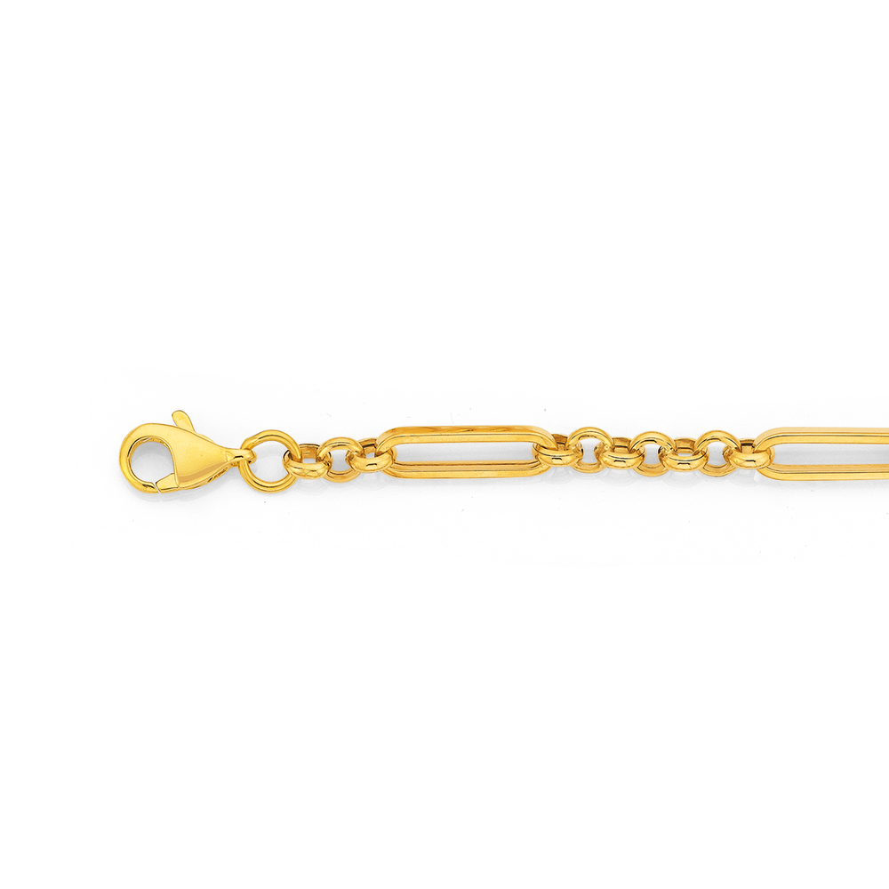 9ct Gold 19cm Hollow Fancy Figaro Bracelet