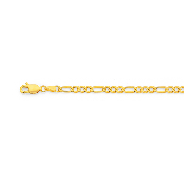 9ct Gold 19cm Hollow Figaro 3+1 Bracelet