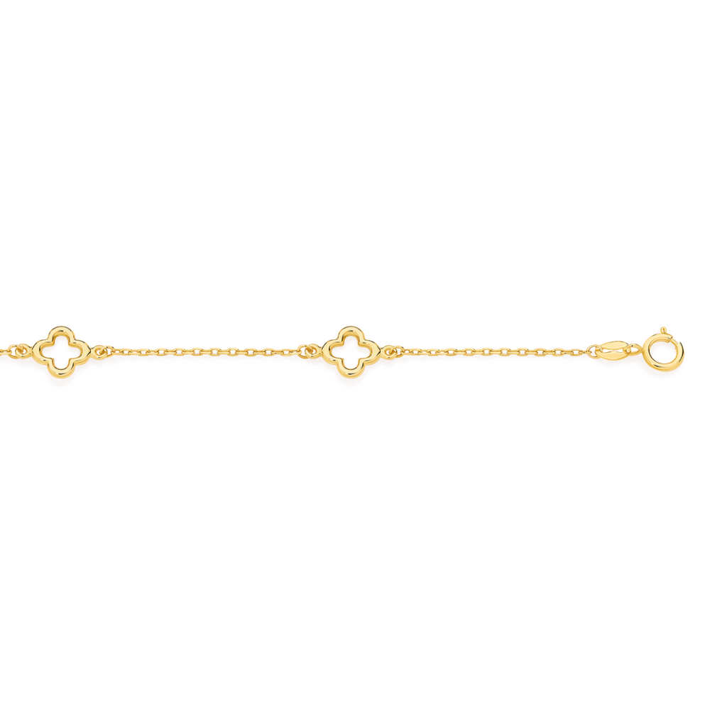 9ct Gold 19cm Multi Open Clover Solid Trace Bracelet
