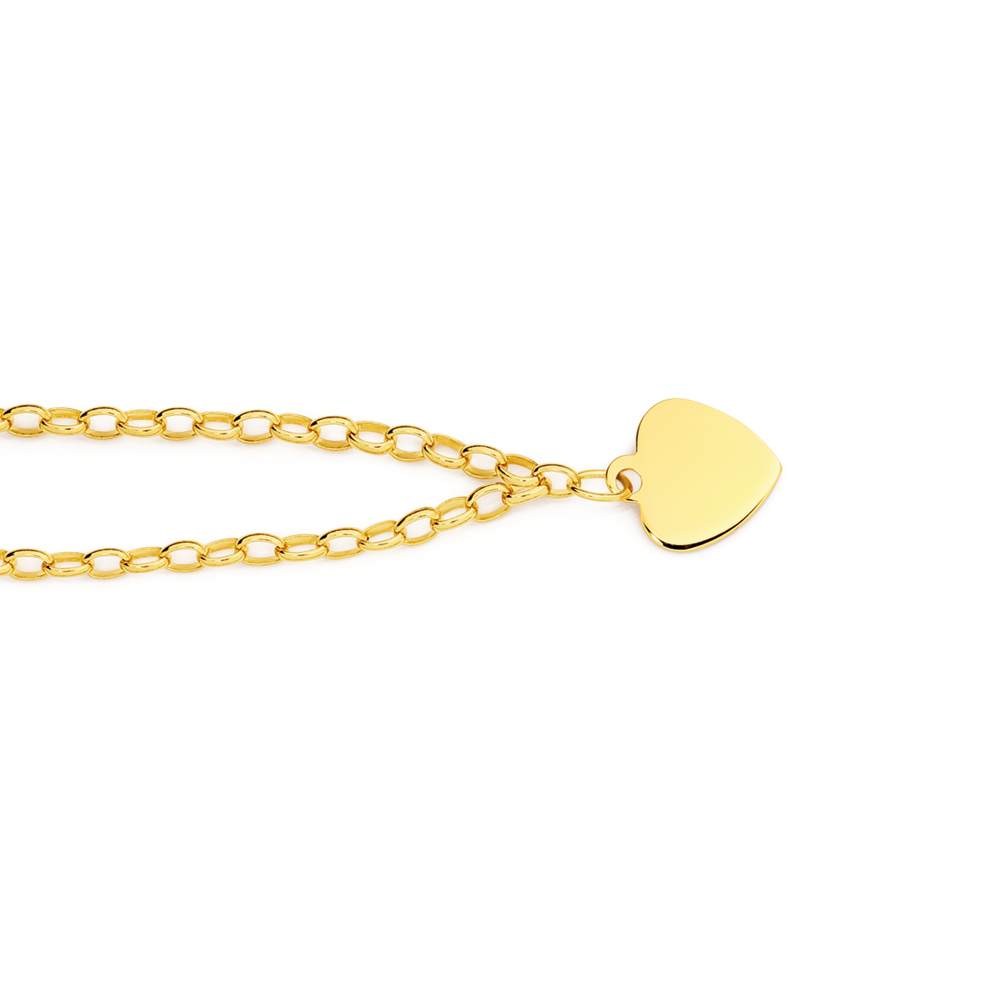9ct Gold 19cm Solid Belcher Heart Charm Bracelet Prouds