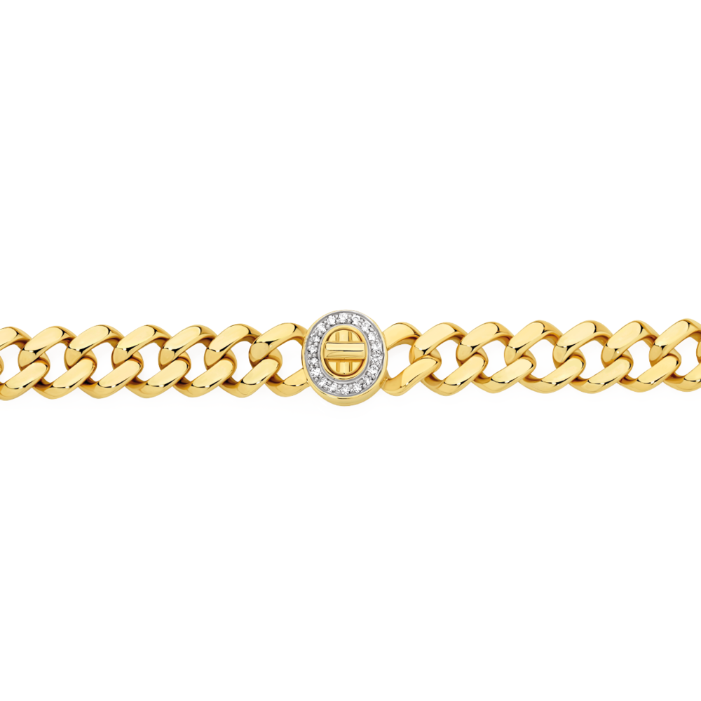 9ct Gold 19cm Solid Curb Diamond Turnlock Bracelet Bracelets Prouds